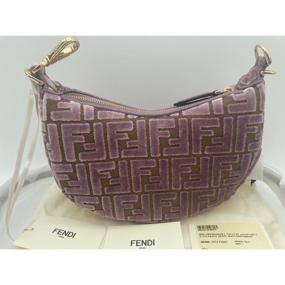 NEW FENDI FENDIGRAPHY MINI VELVET FF SHOULDER CROSSBODY BAG PURSE AUTHENTIC NWT! - Picture 3 of 16